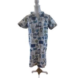 NYMPHORM shirt dress shrt sleeve with blue and white print womens size medium